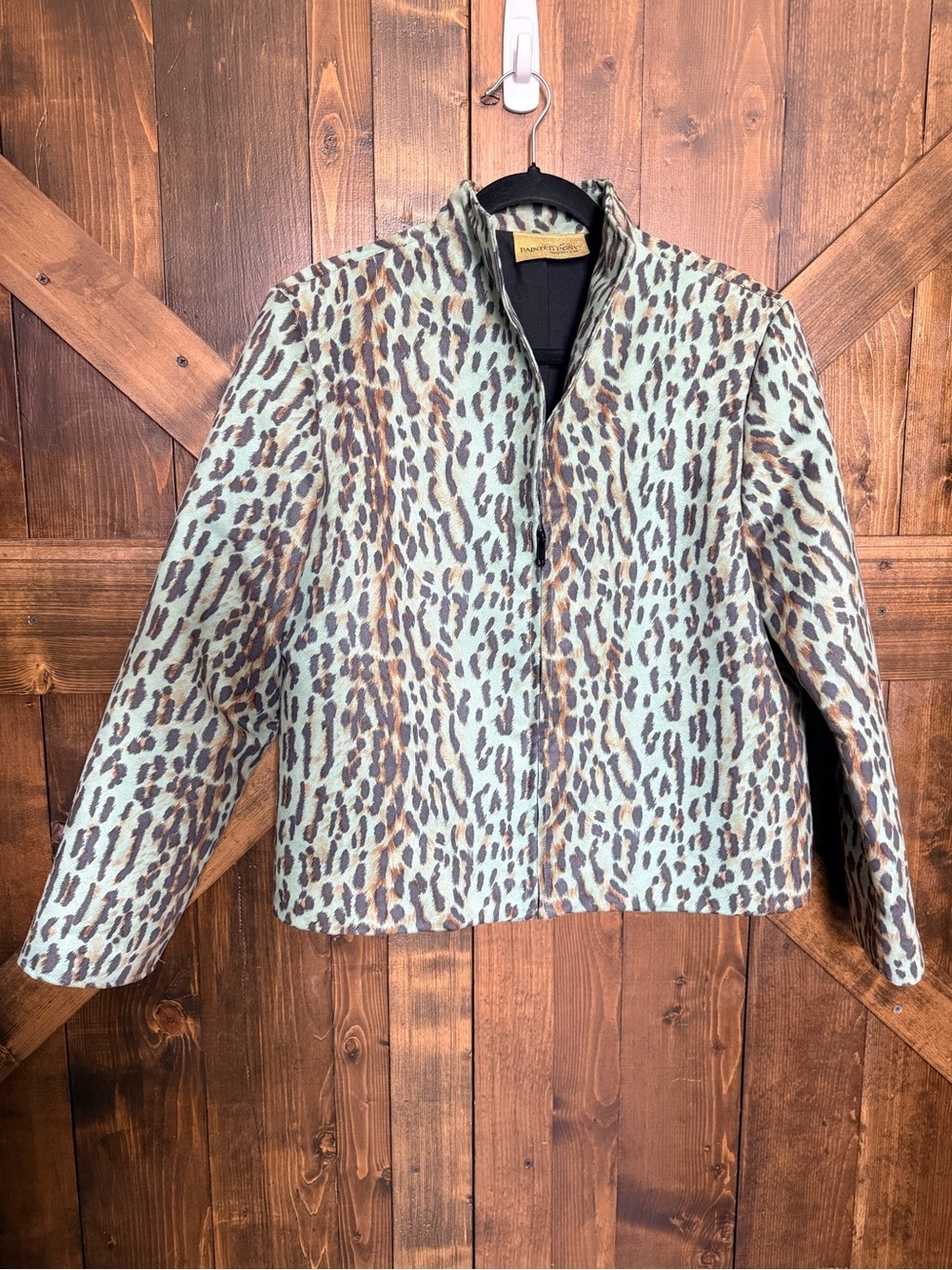 Vintage Painted Pony washable suede jacket mint green cheetah stand-up collar M